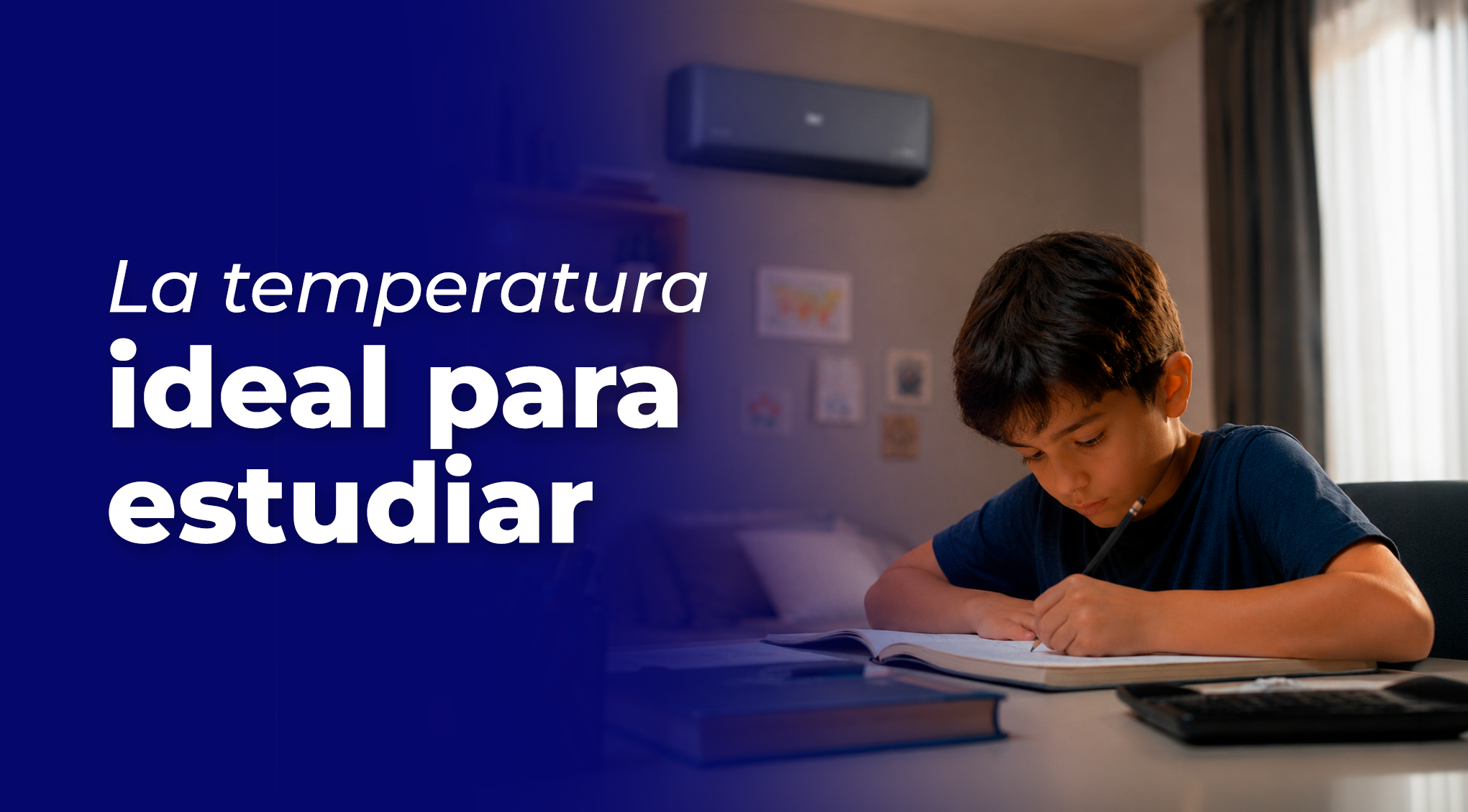 Niño haciendo la tarea en una habitación con minisplit