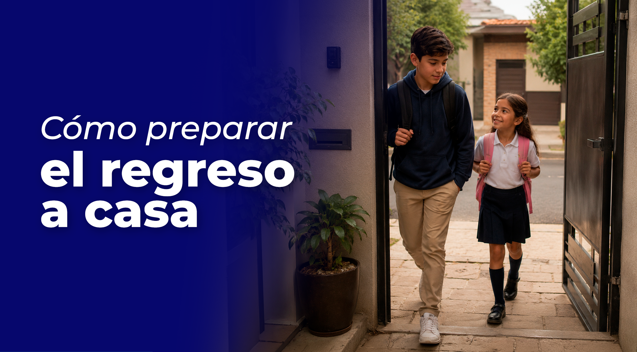 Dos estudiantes llegando a casa después de clases