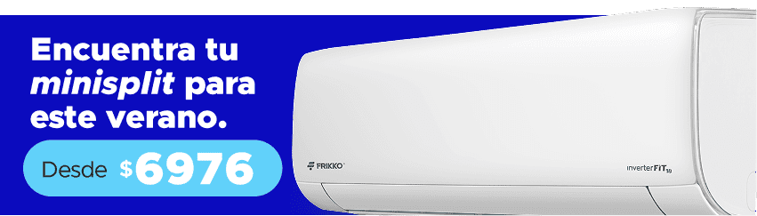 Banner promocional de minisplits Inverter Frikko para el verano con precios desde $6,976 pesos en México.