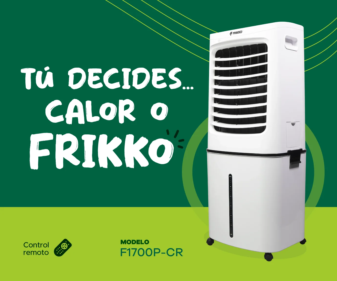 Enfriador evaporativo portátil Frikko modelo F1700P-CR con control remoto para climatización de interiores en México