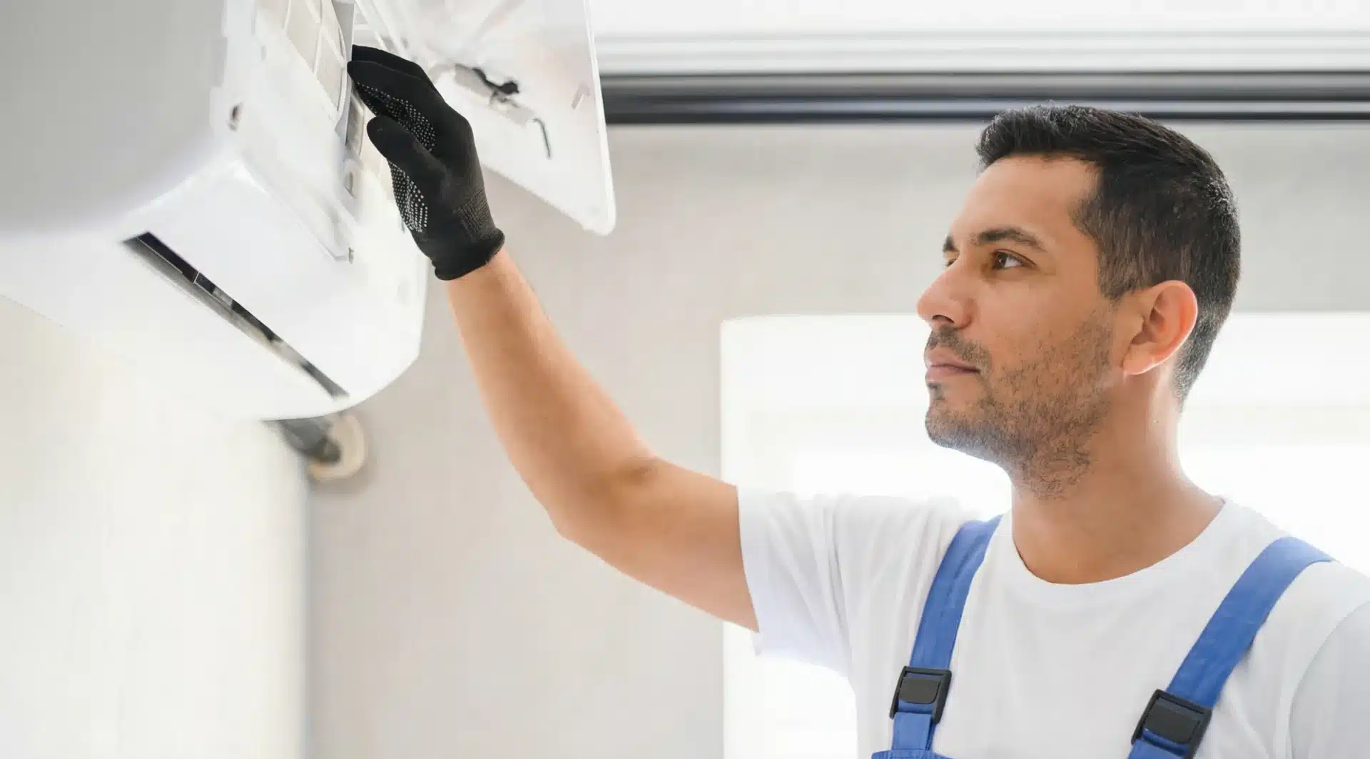 Técnico revisando evaporador de minisplit Frikko